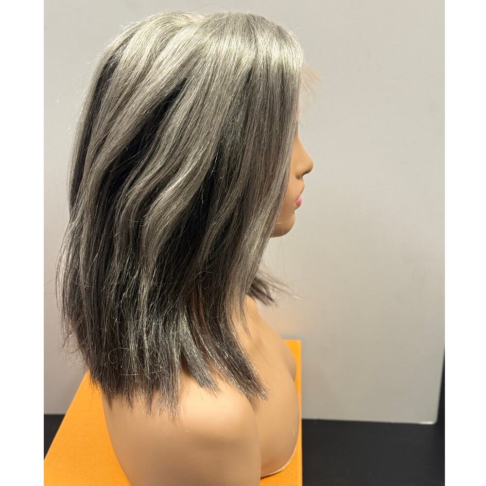 Soul Lady 5x5 Lace Bob Human Hair Wig Salt & Pepper Gray 12" NWT